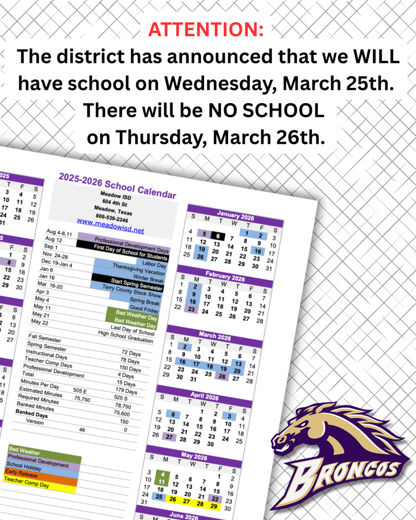 ATTENTION March 25th we will have school but NO SCHOOL on March 26th!