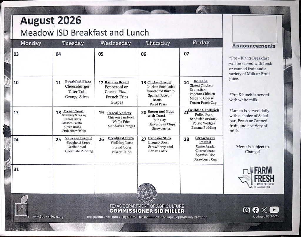 Aug. Menu