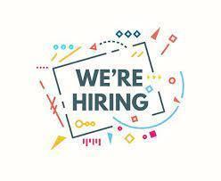 We're hiring (written in dark green) Around that is celebration confetti that is multi colored.