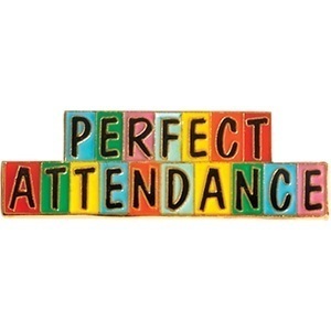 Perfect Attendance, the letters are on their own blocks and the blocks are different colors. Colors are teal, green, pink, yellow, orange and red. 