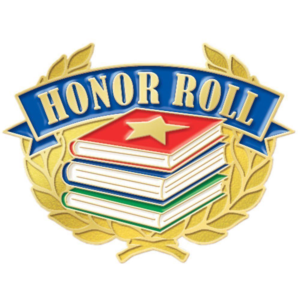 honor roll written in gold. The words are on a blue background. Underneath that is red, blue and green. The redbook as a gold star.