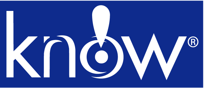 know written in white on a blue background.