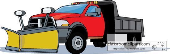 Snow plow truck. The truck is yellow, grey, red, blue and black