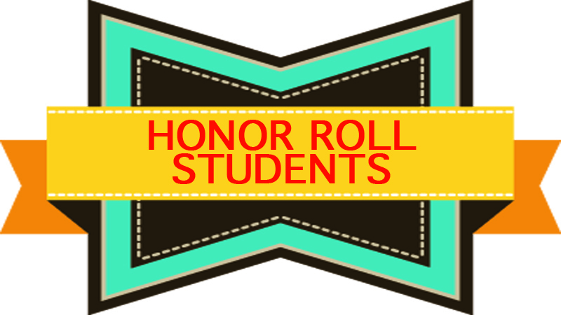 Honor Roll Students written in red on a yellow and orange banner. That banner is laying on top of a black & blue background