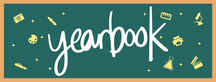 Yearbook in white on a green chalkboard