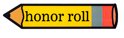 honor roll (black) is written on a yellow pencil. with a black tip, and a grey top and red eraser