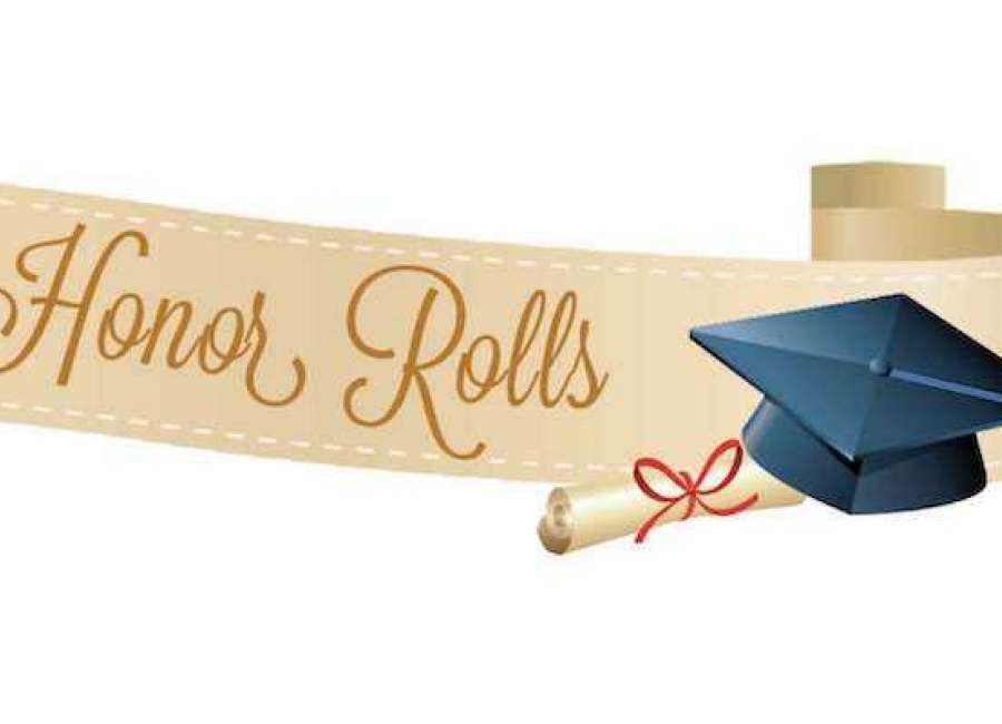 Honor Rolls written on a scroll that is tan, picture with a blue cap