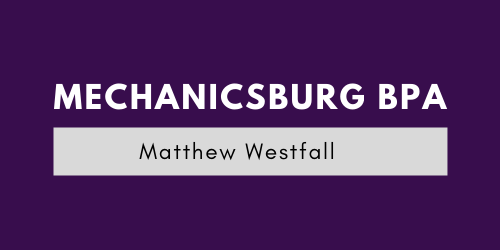 BPA Business Owner Series - Matthew Westfall. The background is purple and the writting is in white.