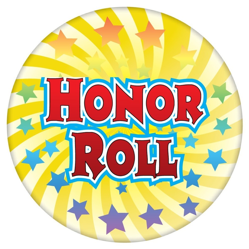 Honor Roll in red inside of a yellow ball. with multiple colored stars.