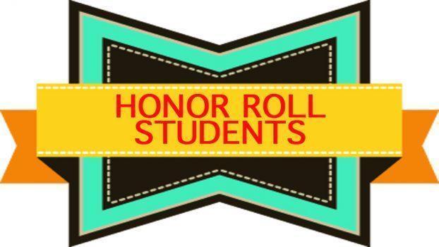 Honor Roll Students written in red on a yellow and orange banner. That banner is laying on top of a black & blue background