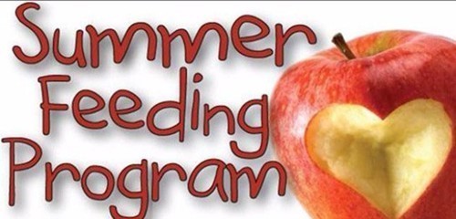 Summer Feeding Program (red) to the right of the words is a red apple with a heart shape out of it.