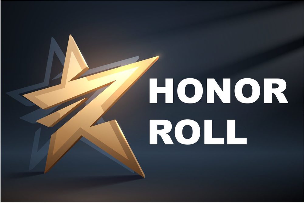 honor roll in white on black background with a gold star.