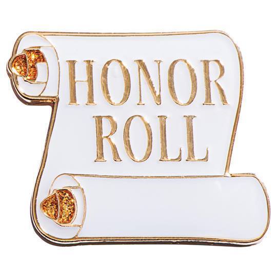 Honor Roll is written on a scroll in gold writing and the scroll is white.