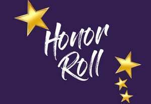 Honor Roll is written in white on purple background. There are 2 gold stars on the the background. One star is above the word Honor  and the other is on the right of the word roll