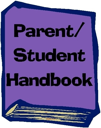 Parent/Student Handbook in black written on a purple book.
