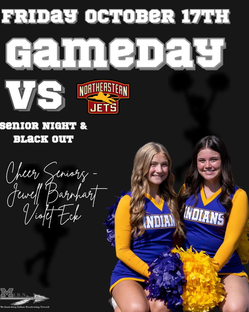 🏈🖤 SENIOR NIGHT 🖤🏈 Burg Football takes on North Eastern TONIGHT under the lights! 📍 Mechanicsburg ⏰ Kickoff – 7:00 PM 🎓 Come out and celebrate our seniors for all they’ve done for the program! 🖤 Theme: BLACKOUT — pack the stands in all black and make it a night to remember! We will also be LIVE on MIBN!