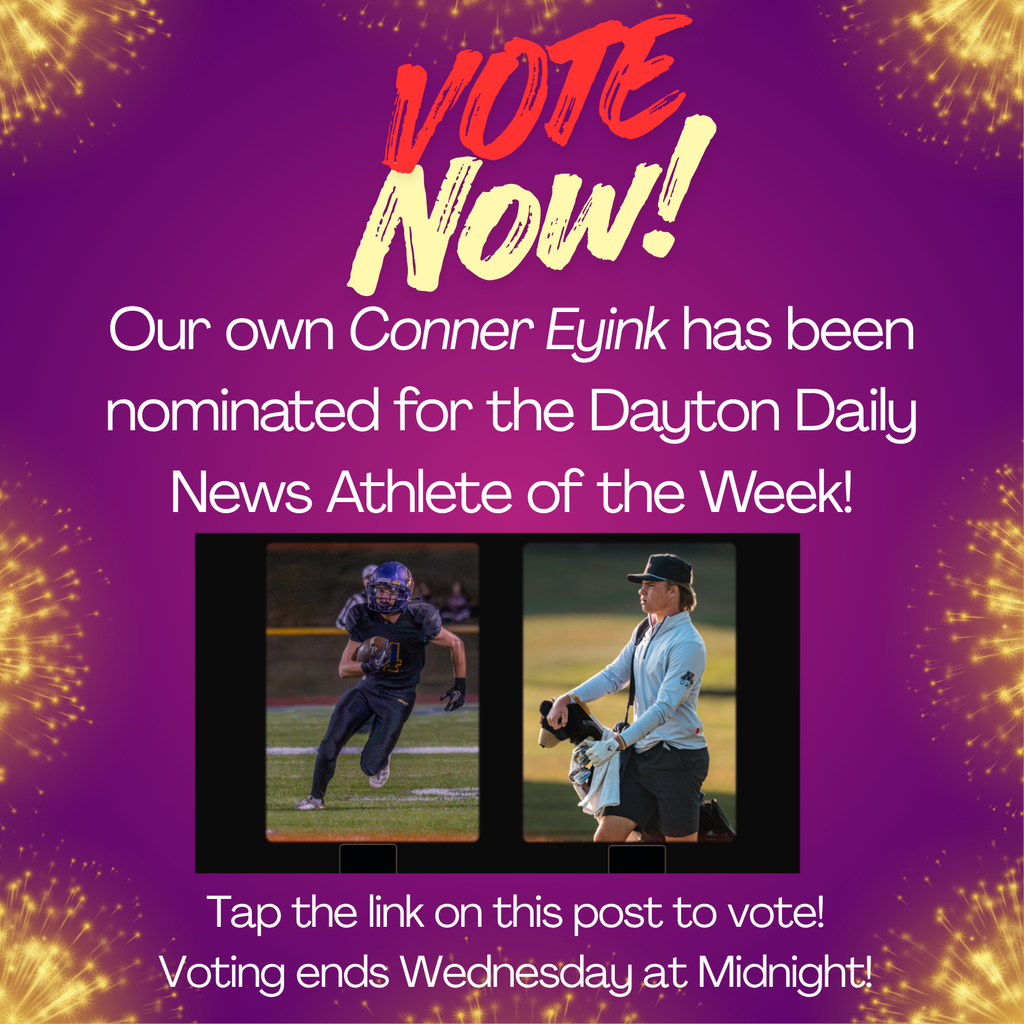 Let's go, Indians! Show your support for Conner Eyink! He's been nominated for the Dayton Daily News Athlete of the Week for his incredible performances in both golf and football! ⛳🏈 He finished 15th at the D-III state golf tournament and caught 8 passes for 104 yards and 2 TDs in football! What an athlete! Every vote counts! 🔗 VOTE HERE: https://www.daytondailynews.com/sports/whos-your-pick-vote-for-the-dayton-daily-news-athlete-of-the-week/TROCXFSASREIJPUKJE2HSERSOI/ Voting ends Wednesday at midnight, so let's get him the win! #GoIndians #ConnerEyink #AthleteOfTheWeek #DaytonSports #Mechanicsburg #HighSchoolSports