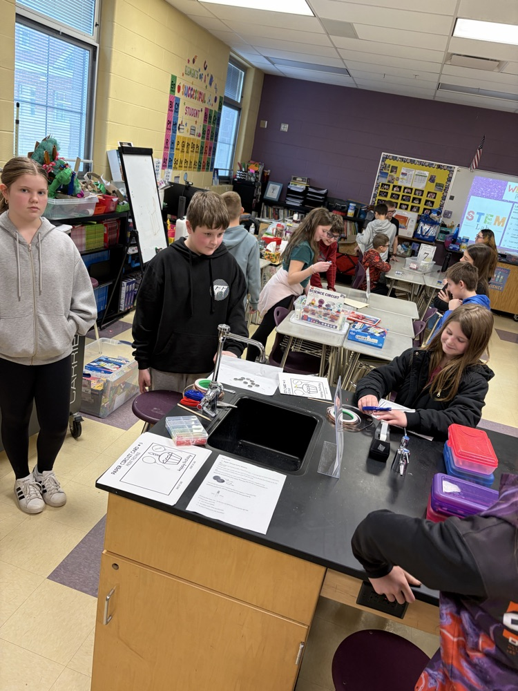 class-STEM kids teaching some 4th graders about circuits! Love seeing our kids leading and teaching!
