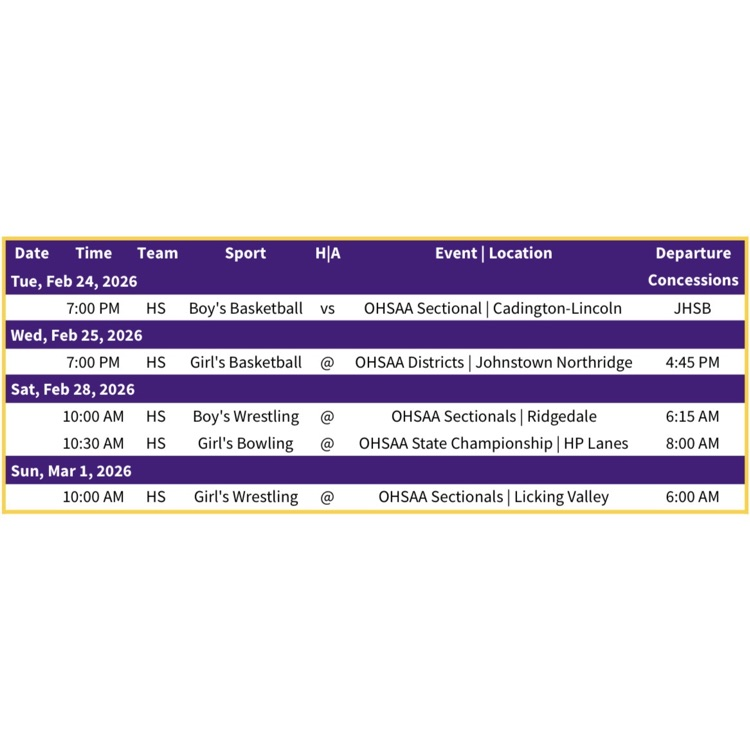 Mechanicsburg Athletic Schedule | Week of 2.23.26