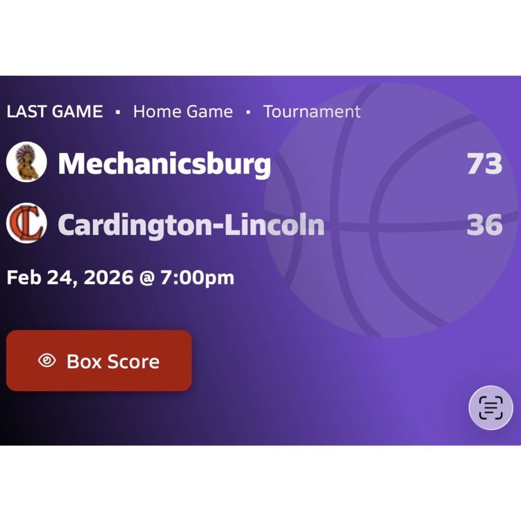 Score - The Indians picked up a big win in the opening round of the OHSAA Tournament! They head to West Jefferson for the Sectional Finals at 4pm on Saturday, February 28th.