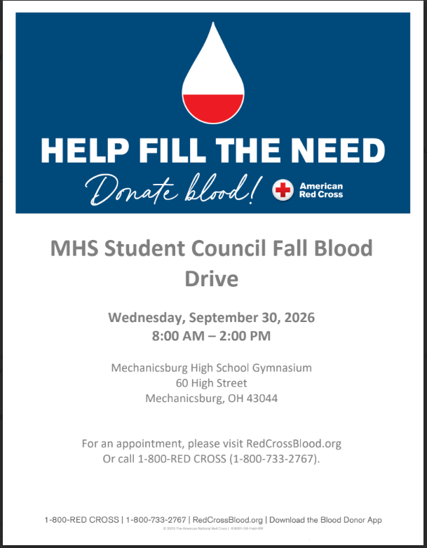 MHS Student Council Fall Blood Drive - September 30,2026 8am - 2pm