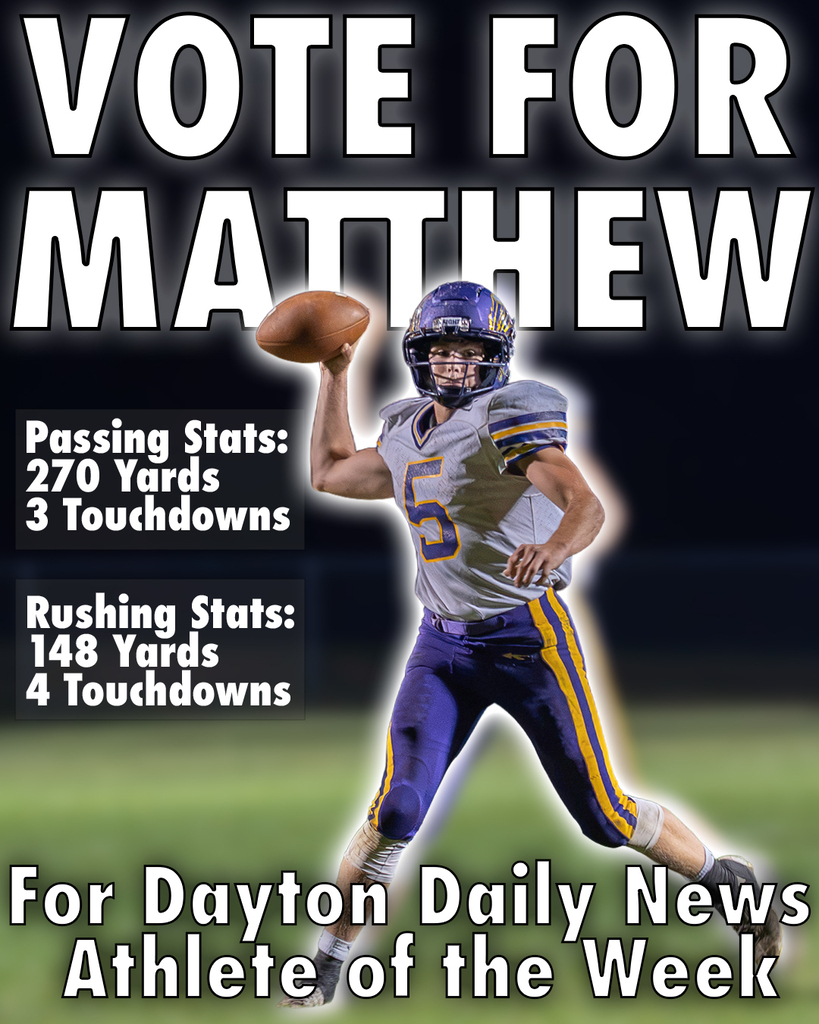 🏈 VOTE FOR MATTHEW DAVIS! 🏈  Mechanicsburg junior Matthew Davis put up HUGE numbers against Fairbanks: 🔥 270 passing yards & 3 TDs 🔥 148 rushing yards & 4 TDs 🔥 418 total yards & 7 TOTAL TOUCHDOWNS!  Let’s help him win the Dayton Daily News Athlete of the Week! Vote here 👇 https://www.daytondailynews.com/sports/who-s-your-pick-vote-for-the-dayton-daily-news-athlete-of-the-week/article_87a8503c-3898-5ef7-acbe-32ec8be5f796.html  #MechanicsburgFootball #AthleteOfTheWeek #HSFootball #VoteMatthewDavis