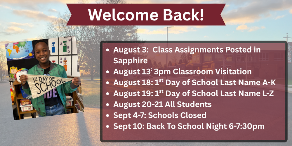 photo of 3rd grade student holding 1st day of school banner with a graphic showing important dates for back to school