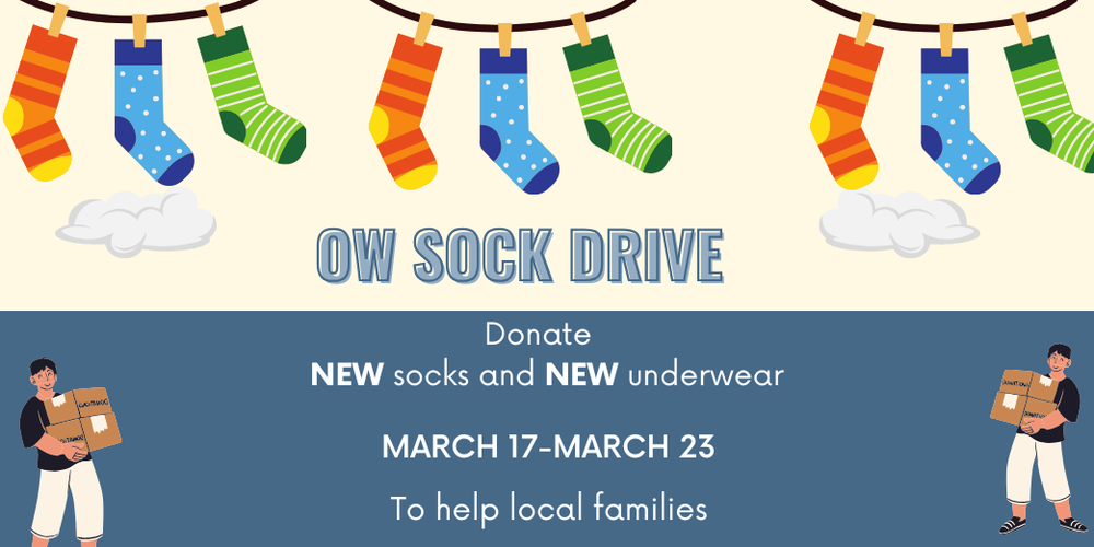 image of socks on clothesline and man carrying boxes