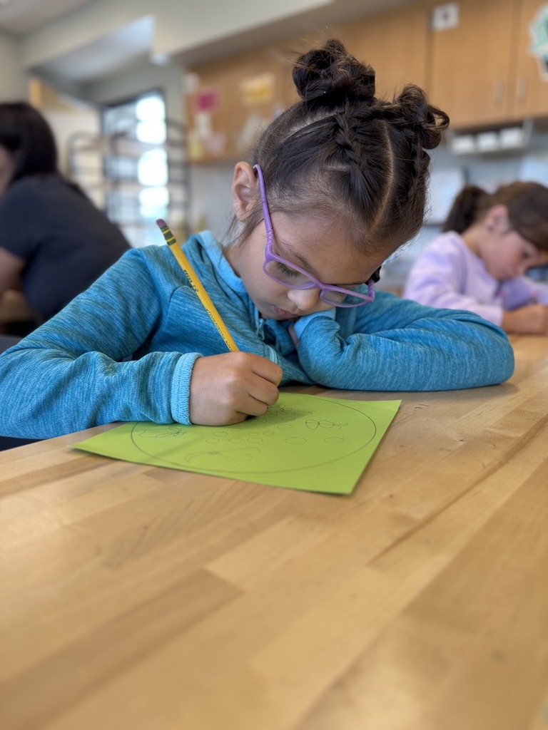 Students drawing dots in art class