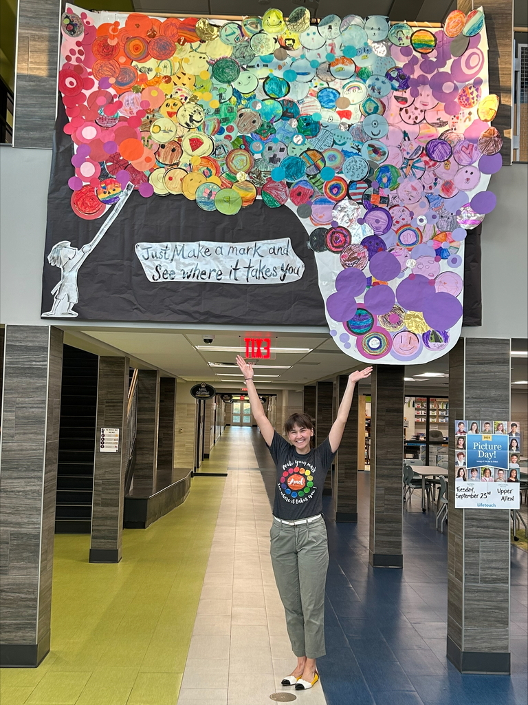 image of Mrs. Shenk with school-wide dot day project
