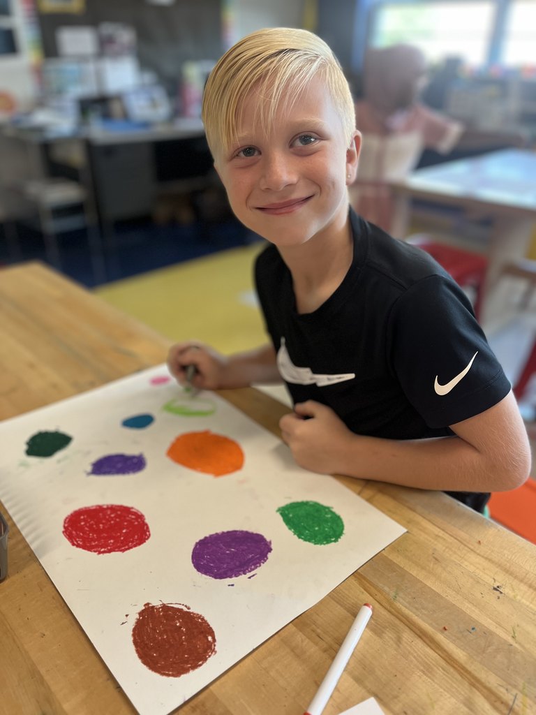 Student in art class designing dot themed artwork