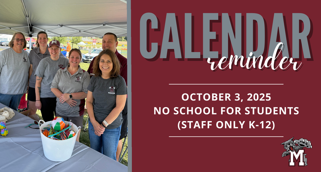 A graphic that says Calendar Reminder: October 3 no school. It also includes a photo of a group of adults behind a display table.