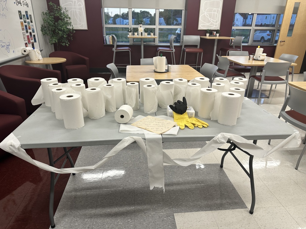 Paper towels on a table.