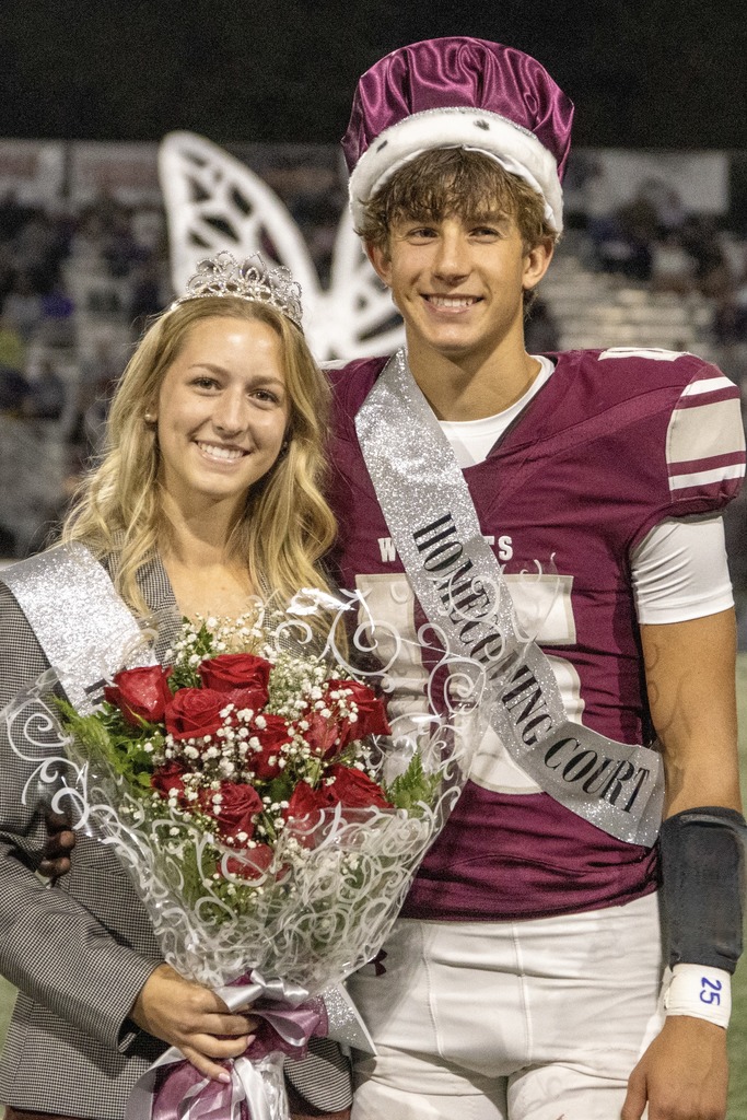 Homecoming king and queen crowned during halftime of the football game.