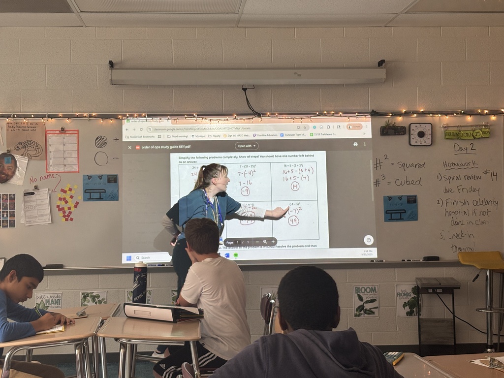 Teacher demonstrates order of operations