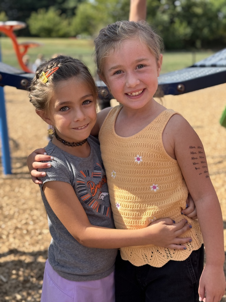 Two friends together on the playground.