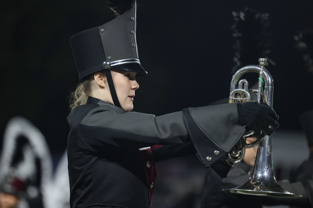 Marching band during on field performance.