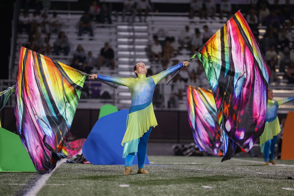 Color guard with very colorful flags.
