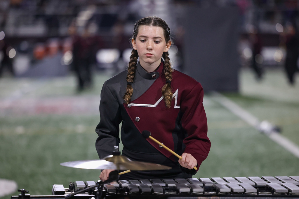 Marching band during on field performance.