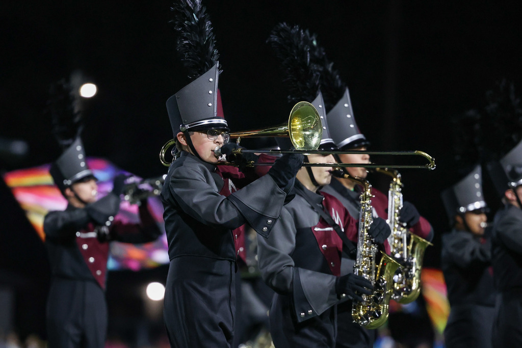 Marching band on the field.