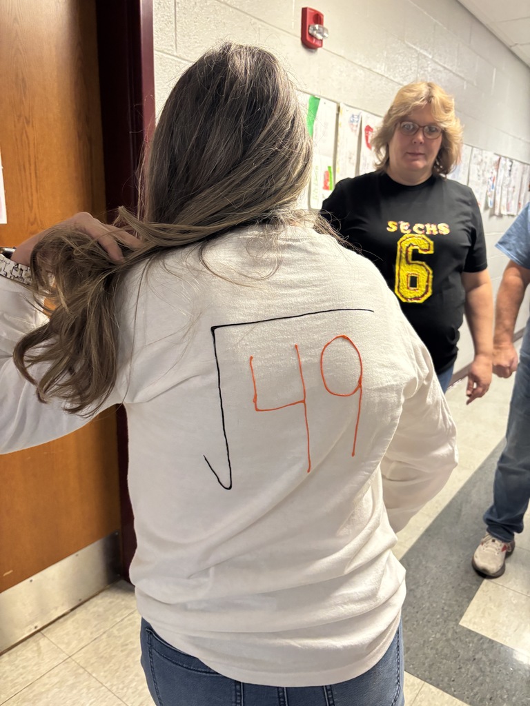 Back of tshirt that has a picture of the square root of 49.