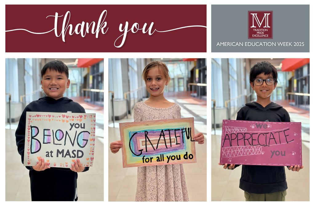 Collage of photos of students holding handdrawn signs that share a message of appreciation and belonging.