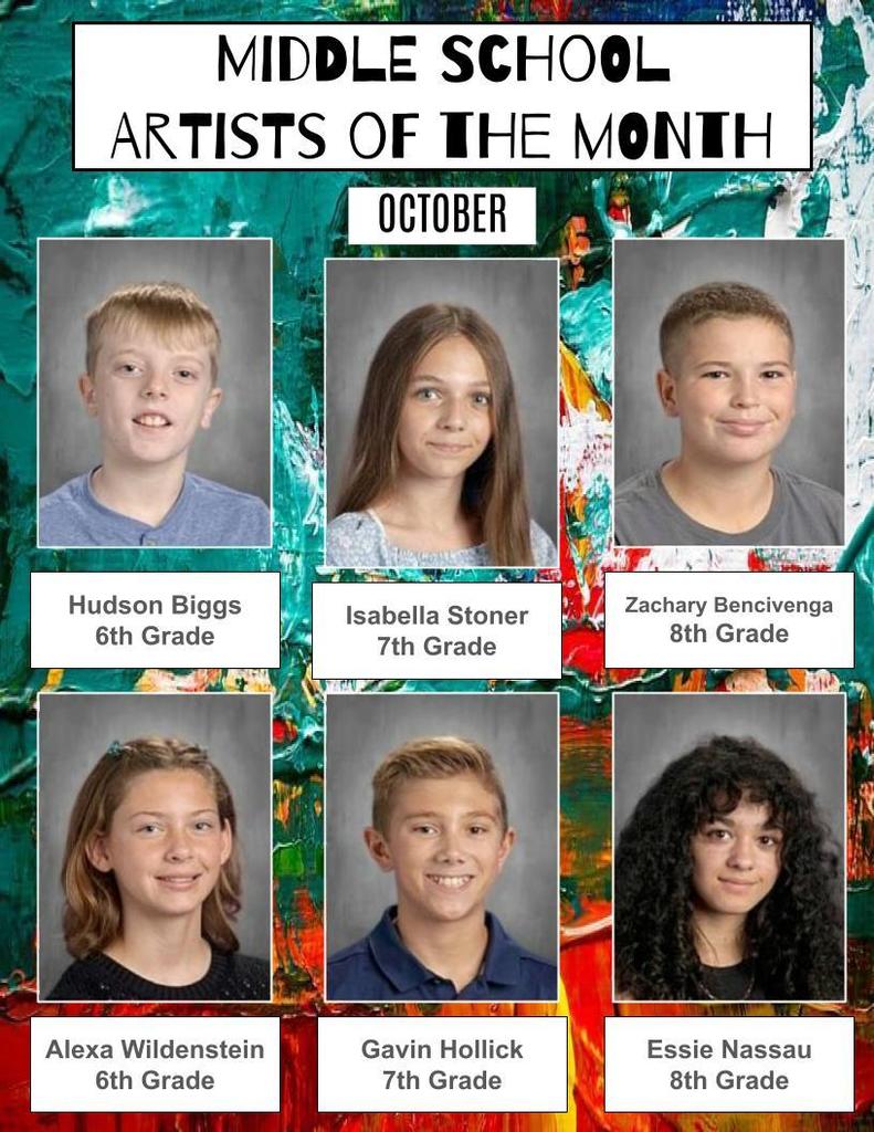 Collage of headshots of students artists of the month.