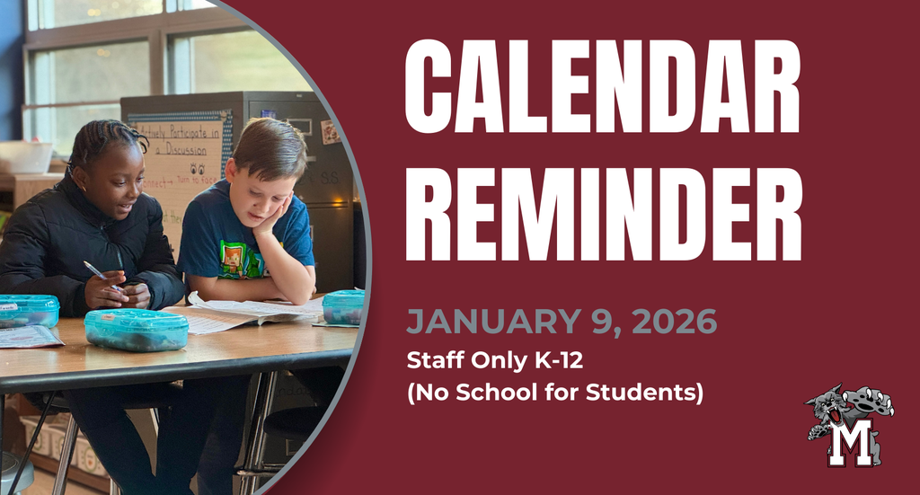 Graphic that says calendar reminder no school on January 9.