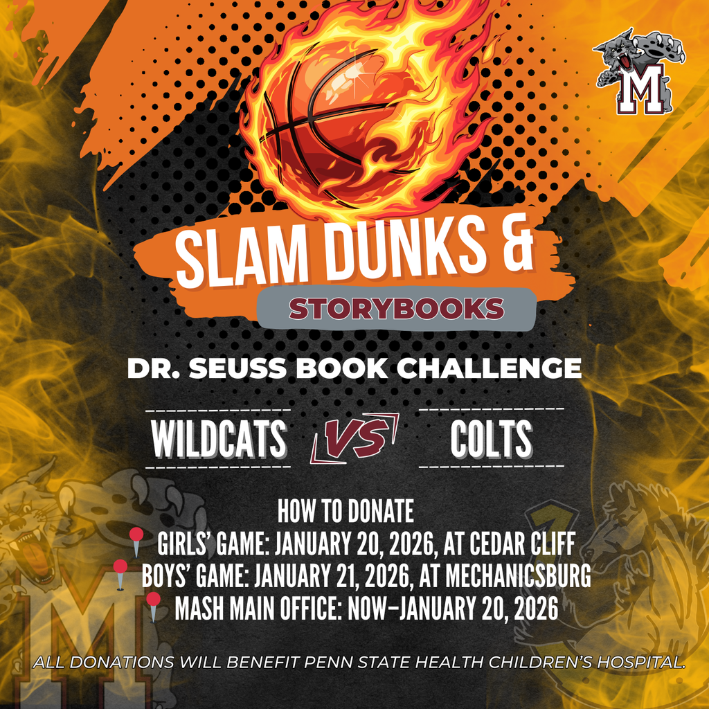 Graphic that advertises a Slam Dunks and Storybooks competition to collect books for a local children's hospital.