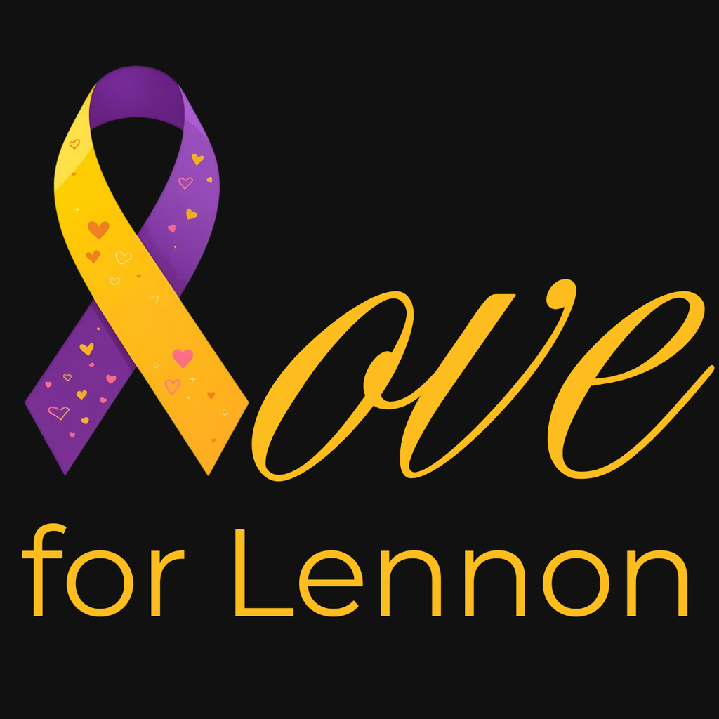 graphic of yellow and purple ribbon saying love for lennon