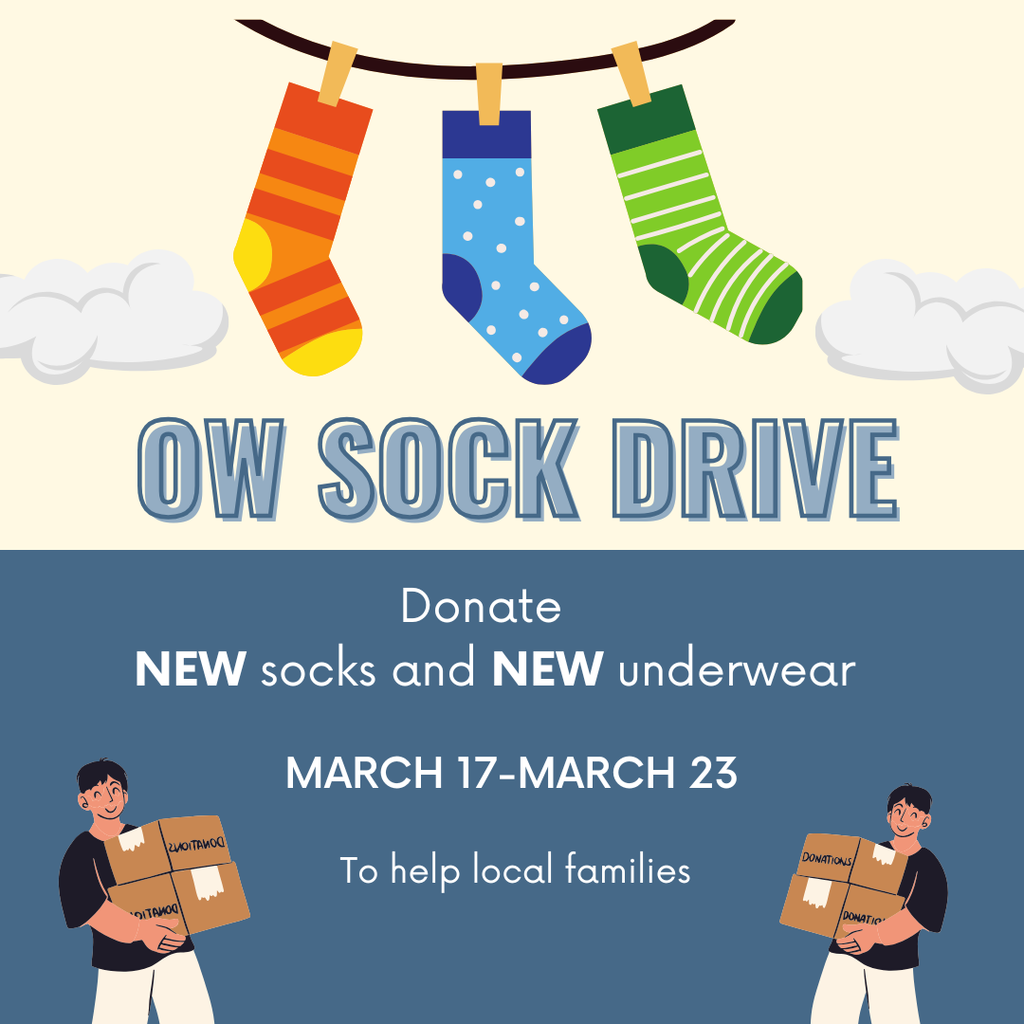 socks on a line with men carrying boxes on graphic for sock drive