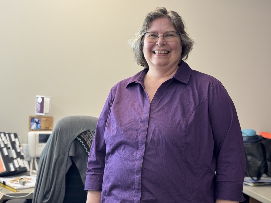 One staff member in purple for Purple Up! day.