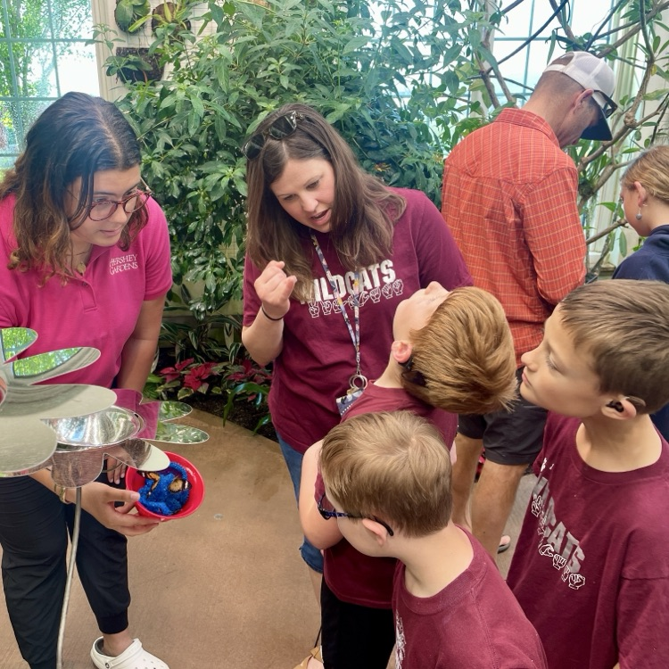 a sign language interpreter signs to a student on a field trip