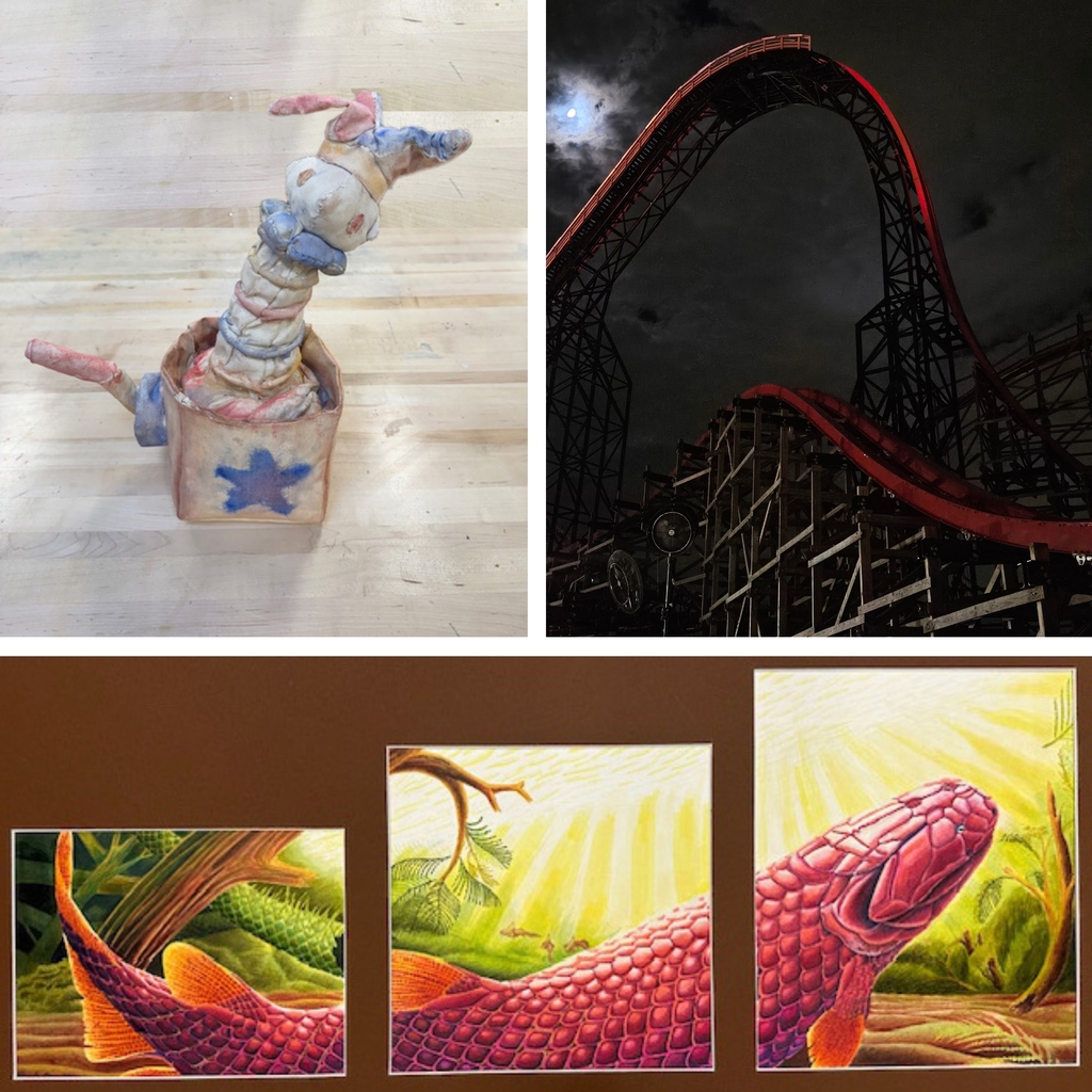 A collage of student created artwork.